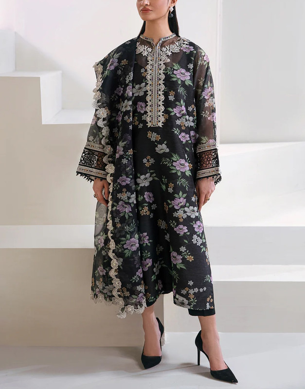 Fancy Embroidered EID Lawn Dress with Emb. Khaddi Net Dupatta