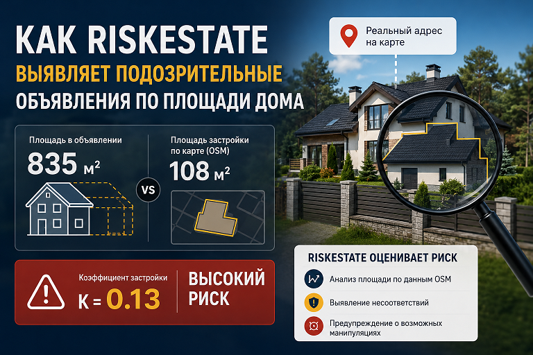 Как RiskEstate выявляет подозрительные объявления по площади дома.