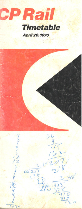 CP Rail Timetable April 26, 1970