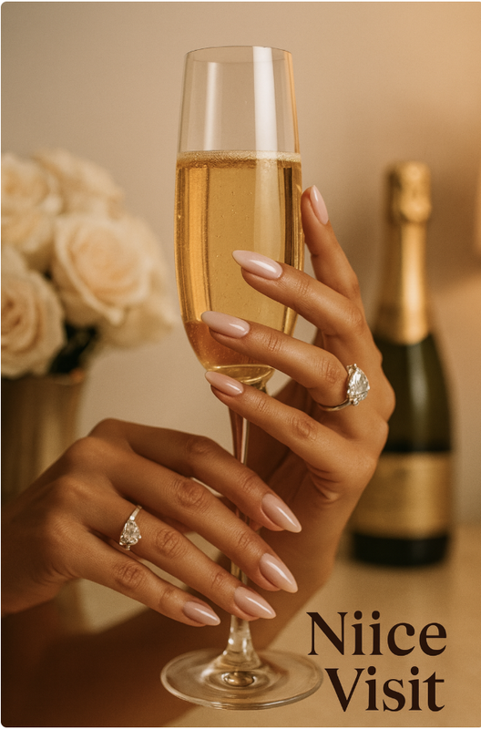 Guest sipping champagne during manicure