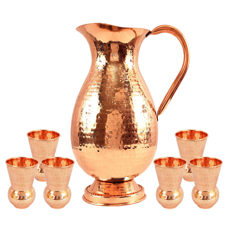 Jarra de diseño mogol de cobre con jarra martillada vaso utensilios para beber hotel - Imagen 4 de 4