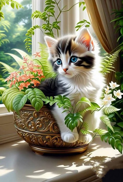 chat-fleurs