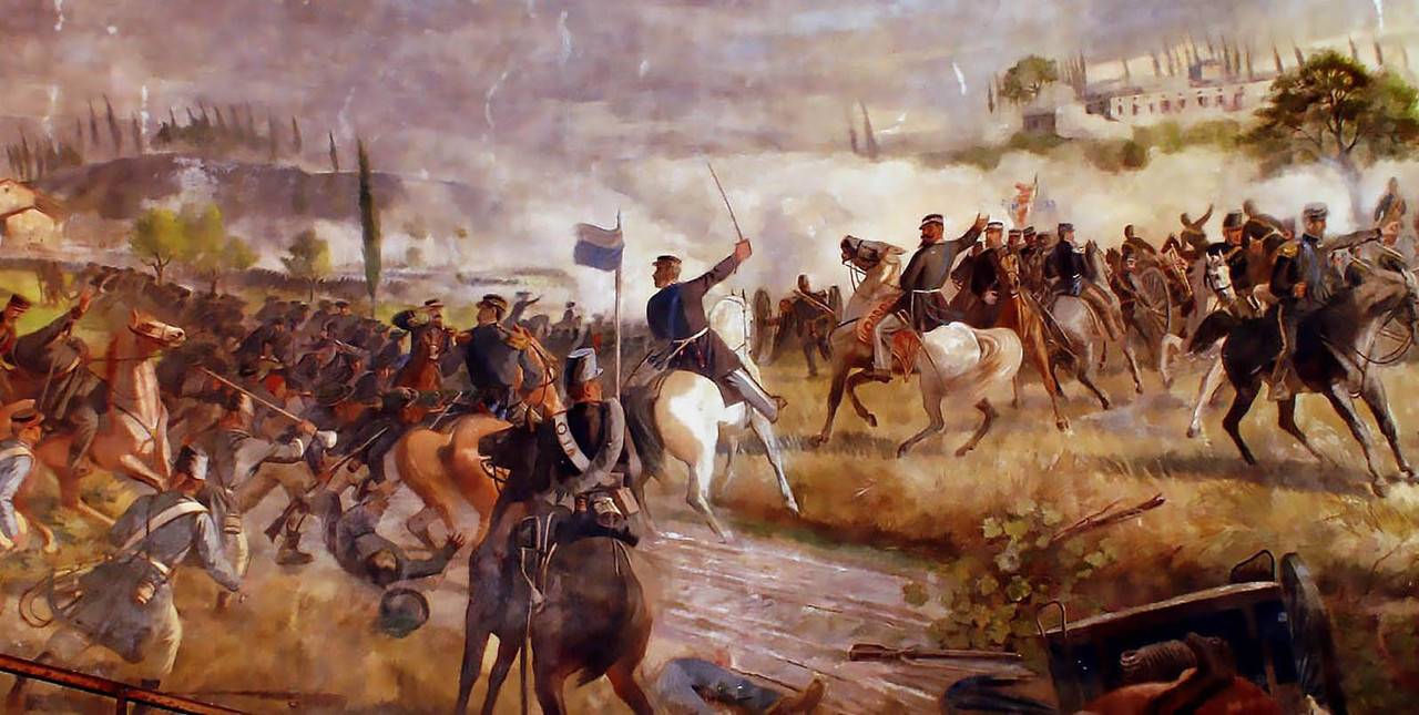 Franco austriaca solferino Rey Vittorio Emanuele II al frente de sus hombres en el campo