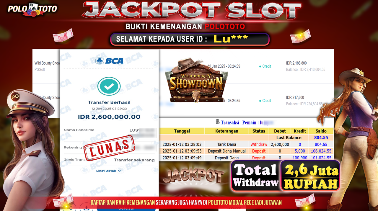 POLOTOTO JACKPOT SLOT WILD BOUNTY SHOWDOWN Rp.2,600.000,-