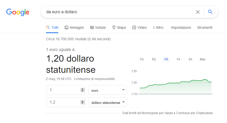 cambio valuta google