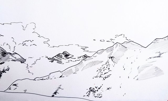 image from my notebook depicting a mountain with skiing persons