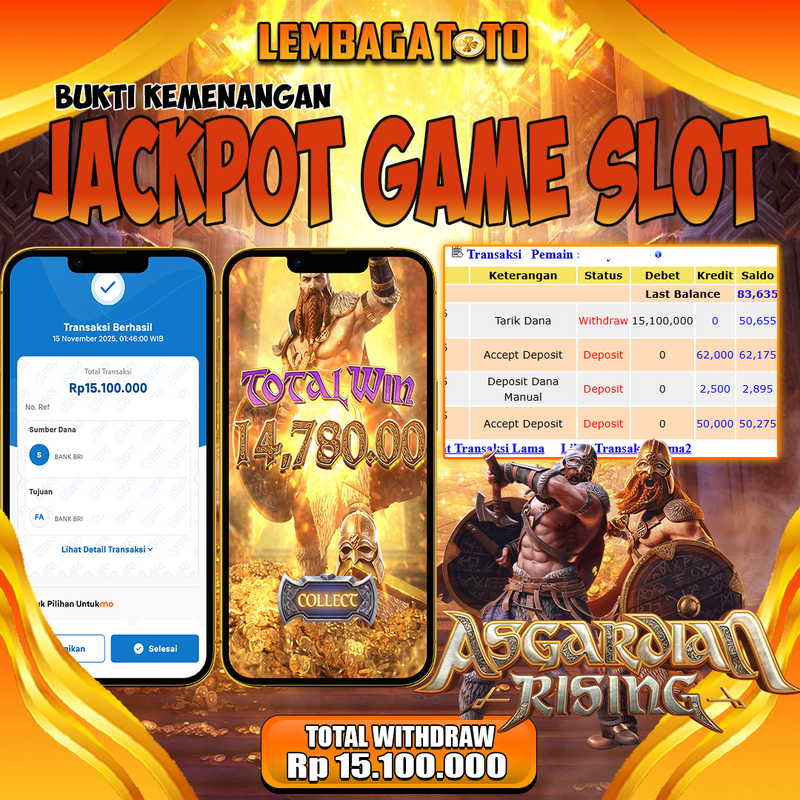 BUKTI JACKPOT 16 NOVEMBER LEMBAGATOTO ASGARDIAN RISING  Rp.15.100.000,- LUNAS