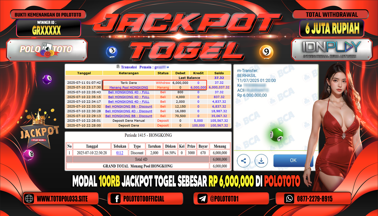 POLOTOTO JACKPOT TOGEL HONGKONG LOTTO Rp.6.000.000,-