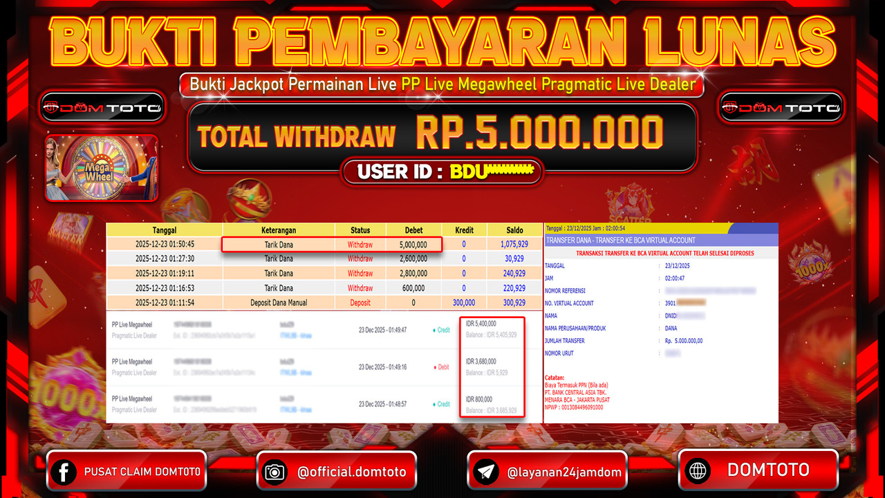JACKPOT LIVE GAME PP Live Megawheel Pragmatic Live Dealer 23 DECEMBER 2025