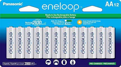 Amazon: Panasonic eneloop AA 2100 nuevo ciclo Ni-MH Pre-Charged baterías recargables, AA, Paquete de 12 unidades 
