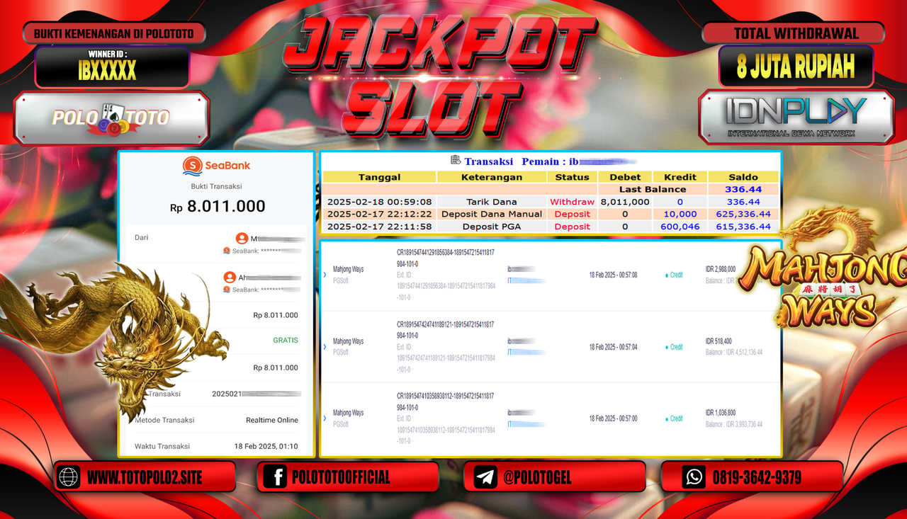 POLOTOTO JACKPOT SLOT MAHJONG WAYS Rp.8.011.000,-