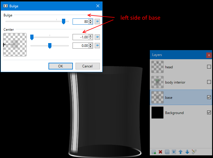 bulge left side of base