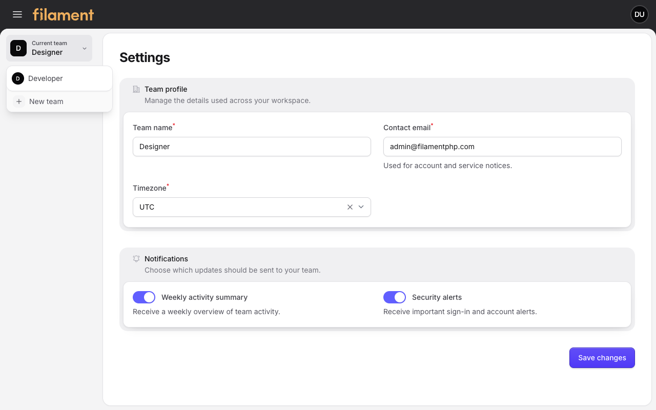 Stature Theme Tenant Settings with sidebar navigation in light mode