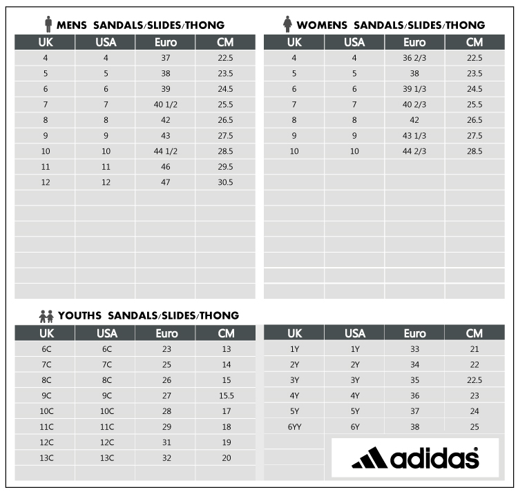 adidas flip flop size chart