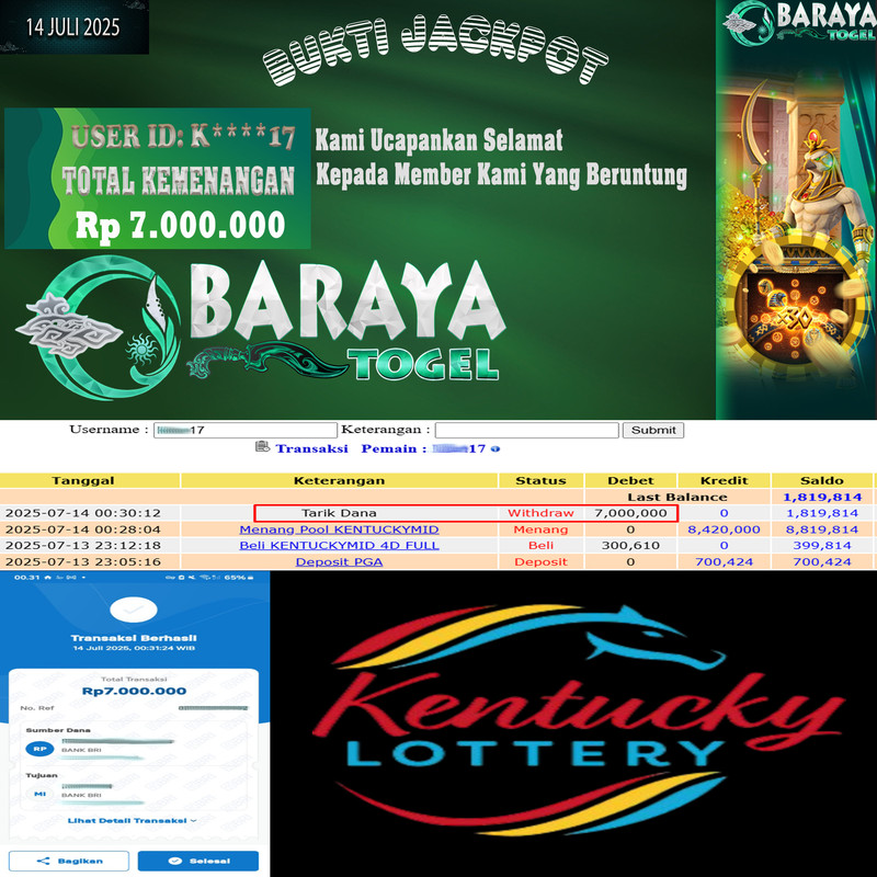 Rp. 7.000.000.- WD LUNAS DI BARAYATOGEL