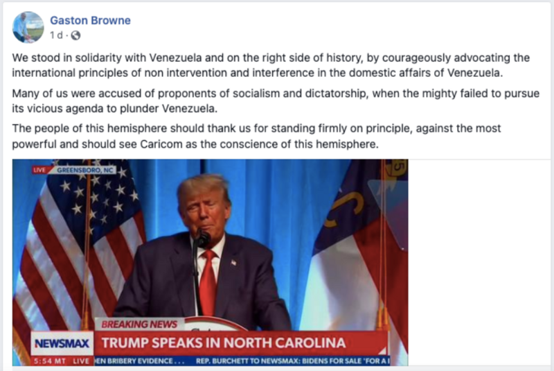 Trump - Primer Ministro de Antigua y Barbuda, Gaston Browne, rechaza declaraciones de Trump sobre Venezuela 2023-6-12-22-13-50