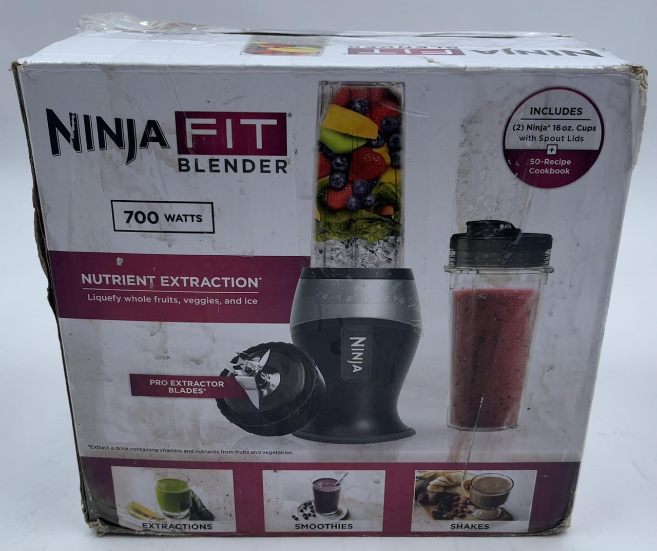 NINJA FIT QB3001SS SINGLE SERVE BLENDER WITH TWO 16 OZ CUPS