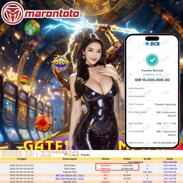 Bukti Kemenangan Member Marontoto Sebesar 10,000,000 JuTa