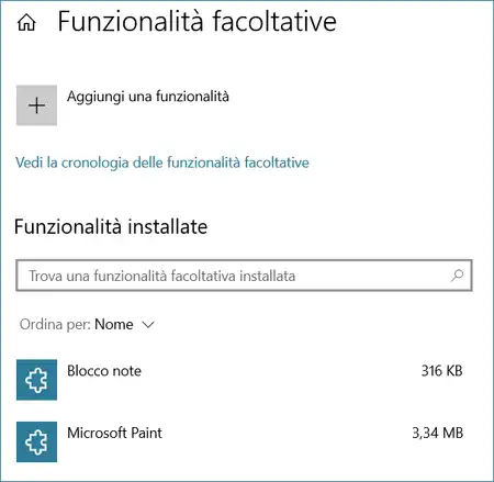 Funzionalità facoltative