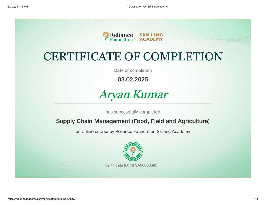 Supply Chain Management (Food, Field and Agriculture)