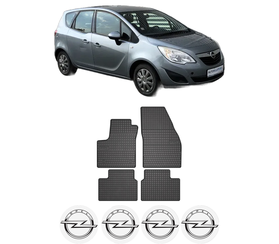 Set covorase presuri OPEL MERIVA B VAN (S10) din 2013-2017, auto, din cauciuc thermoplastic, 4 Stickere auto cu OPEL