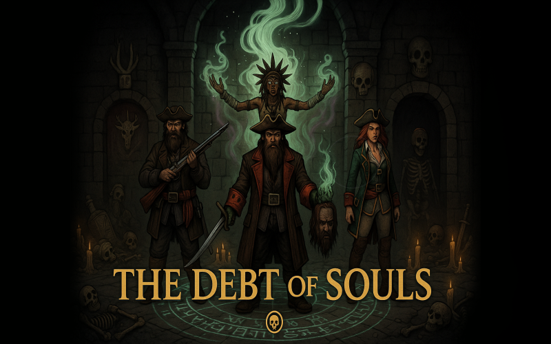 The Debt of Souls thumbnail showing a pirate ship in a dark, atmospheric setting