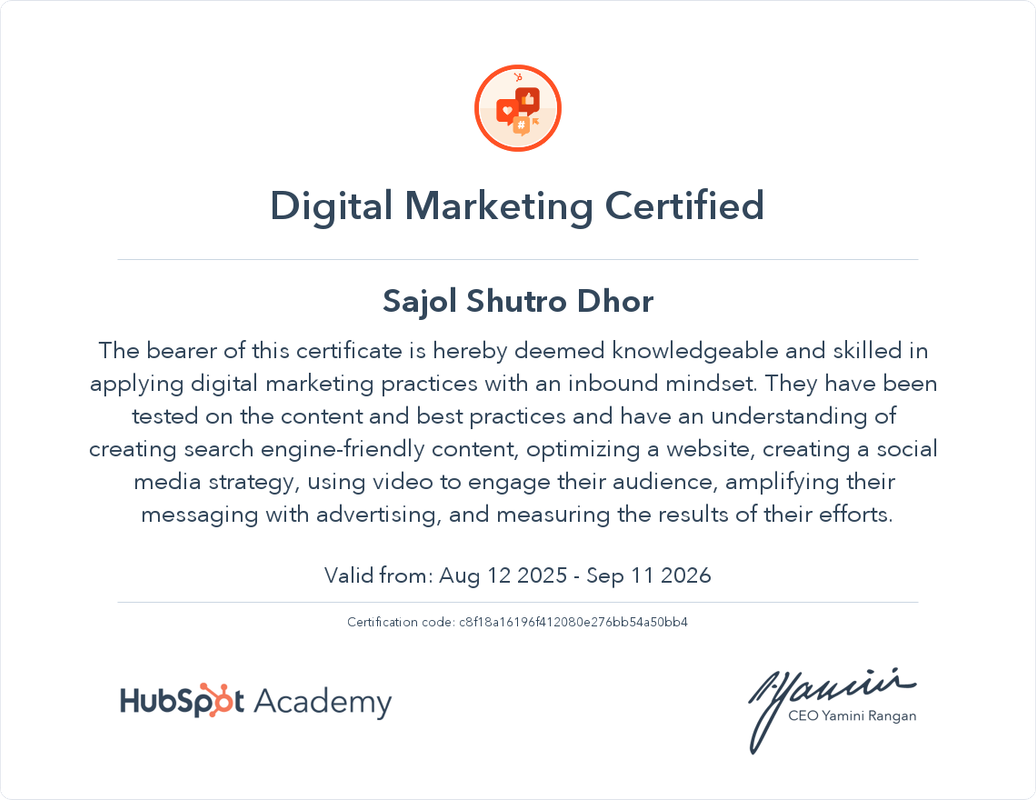 Hubspot Certificate