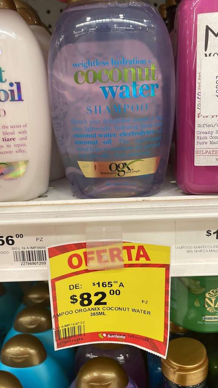 Soriana: Shampoo OGX Coconut Water 
