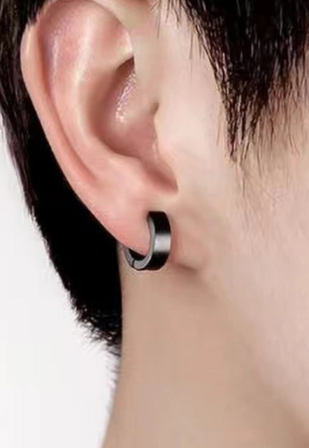 Set 4 Paia Orecchini A Cerchio In Acciaio Inox Nero - Misure 8, 10, 12, 14 Mm - Ipoallergenici, Unisex, Con Chiusura A Cerniera