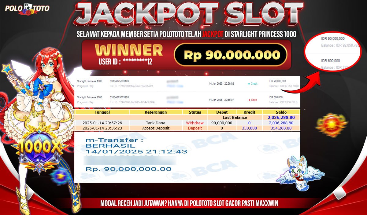 POLOTOTO JACKPOT SLOT STARLIGHT PRINCESS 1000 Rp.90,000.000,-
