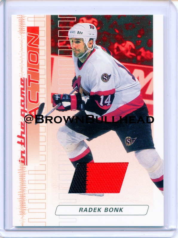2003-04 ITG Action Jerseys #M-007 [Radek Bonk] [Ottawa Senators] [Ruby] [~500] [swatch=black red] a