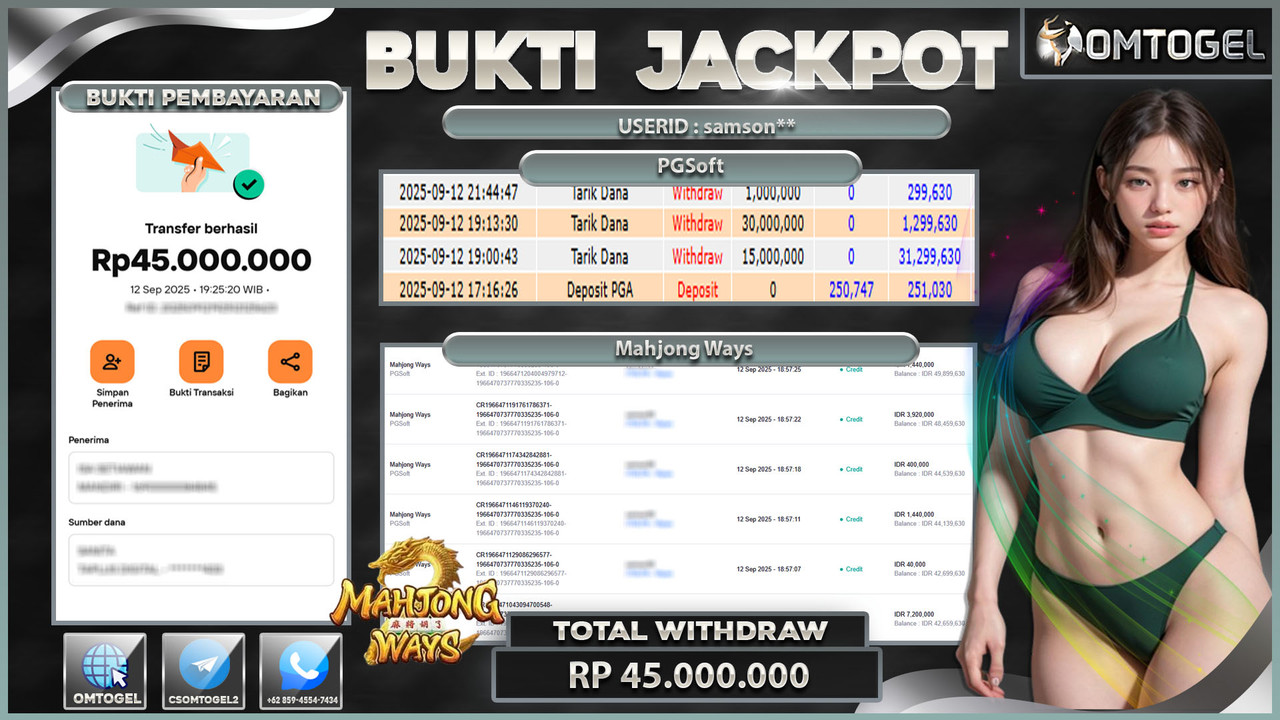OMTOGEL JACKPOT PGSOFT MAHJONG WAYS 45 JUTA DI BAYAR LUNAS ,-