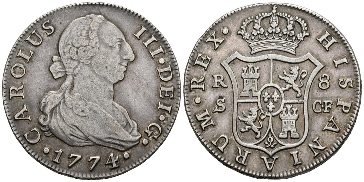 Sevilla. - 8 Reales Carlos III 1774 Sevilla 934-1