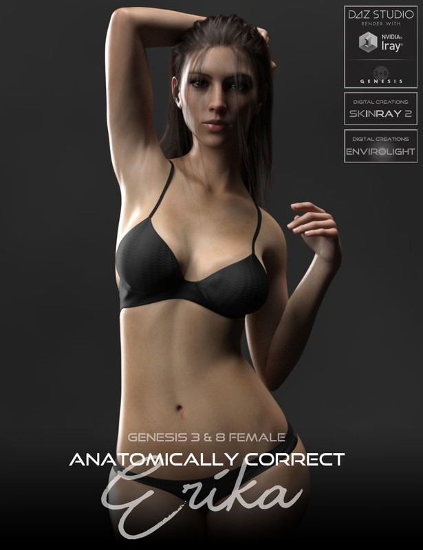     Anatomically Correct: Erika for Genesis 3 and Genesis 8 Female