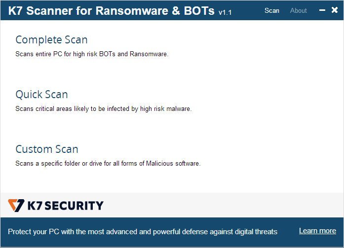 K7 Scanner for Ransomware & BOTs 1.0.0.102