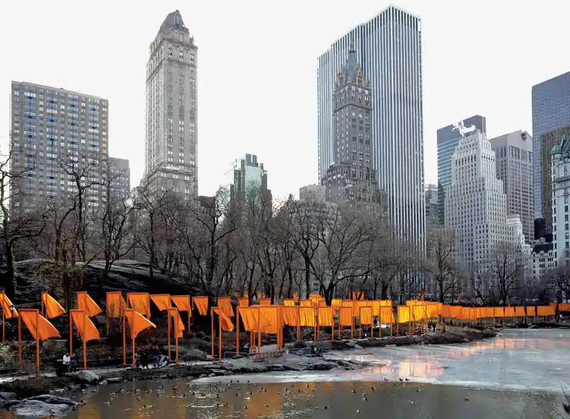 A photo of the piece being discussed in this passage, The Gates, from far away