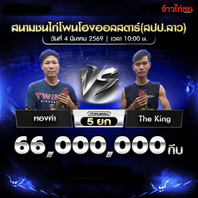 คู่ที่ 2 ทองคำ พบ The King โปรแกรมไก่ชน สนามชนไก่โพนโฮงออลสตาร์ 4 มีนาคม 2569