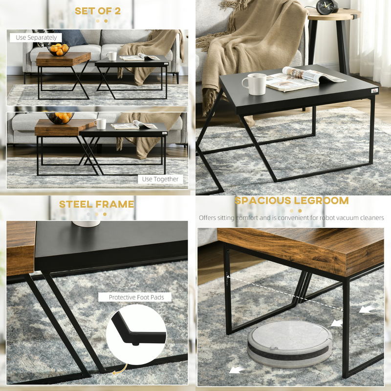 Coffee Table Set of 2 Coffee Tables with Steel Frame for Living Room