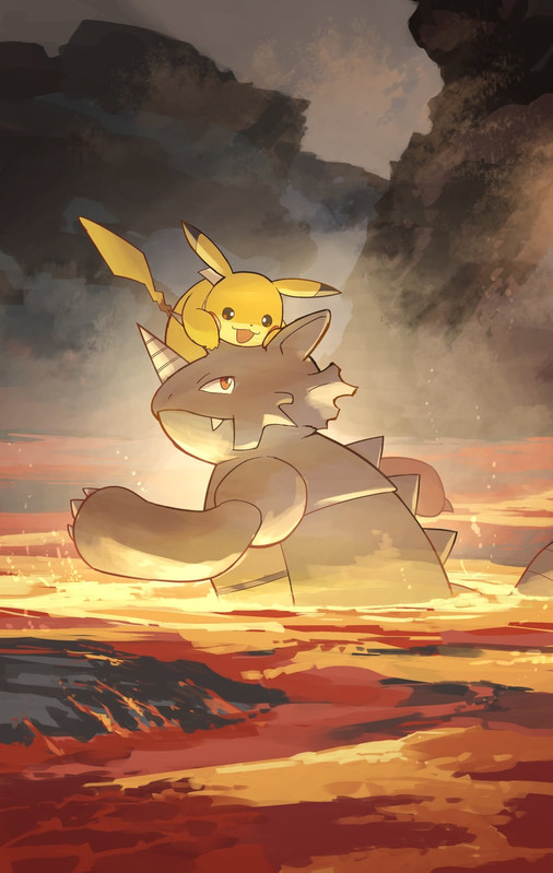 pikachu-and-rhydon-pokemon-drawn-by-yama
