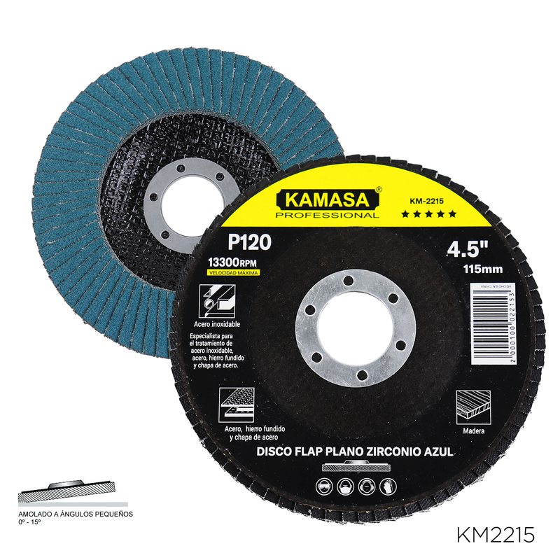 DISCO FLAP PLANO ZIRCONIO AZUL 4.5" P120 KAMASA