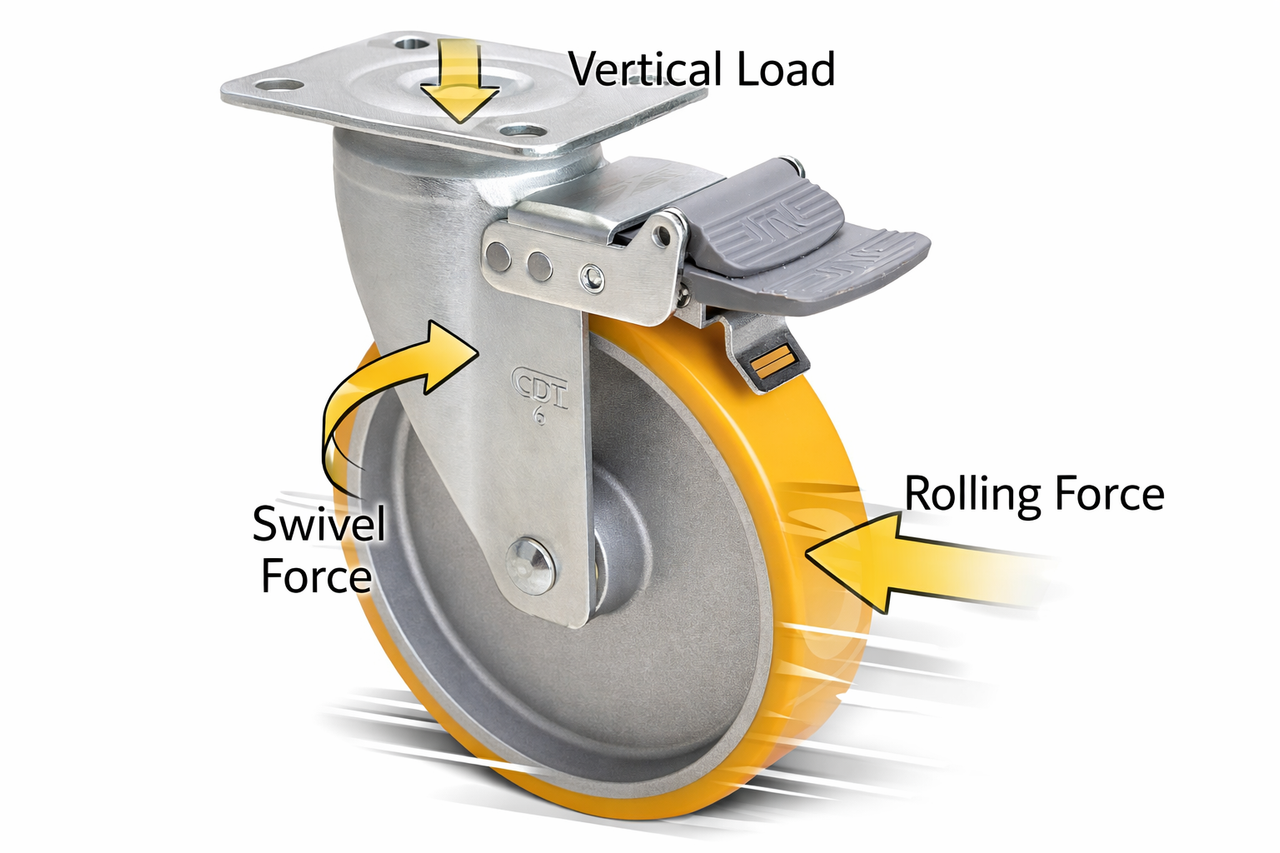 Dynamic load forces acting on industrial casters