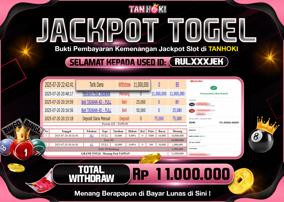 TANHOKI JACKPOT TOGEL TAIWAN Rp.11.000.000,- LUNAS