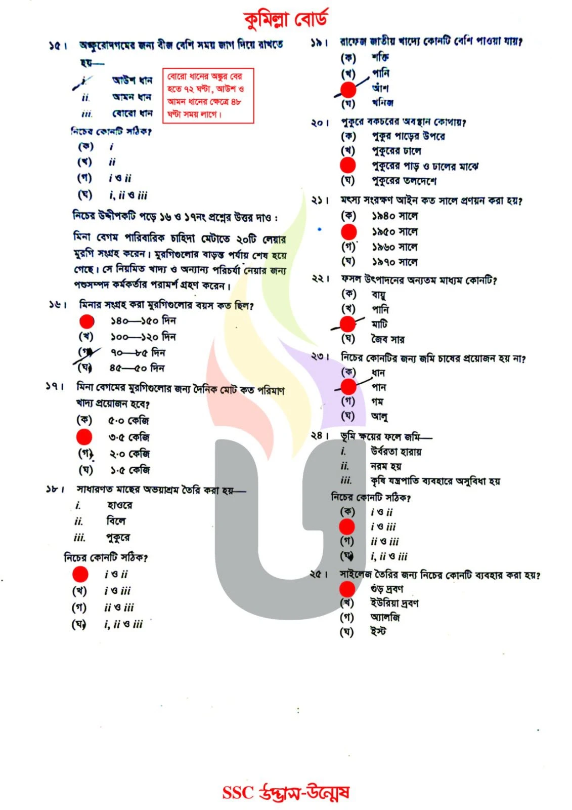 Agriculture Studies MCQ Solution 2026 Comilla Board
