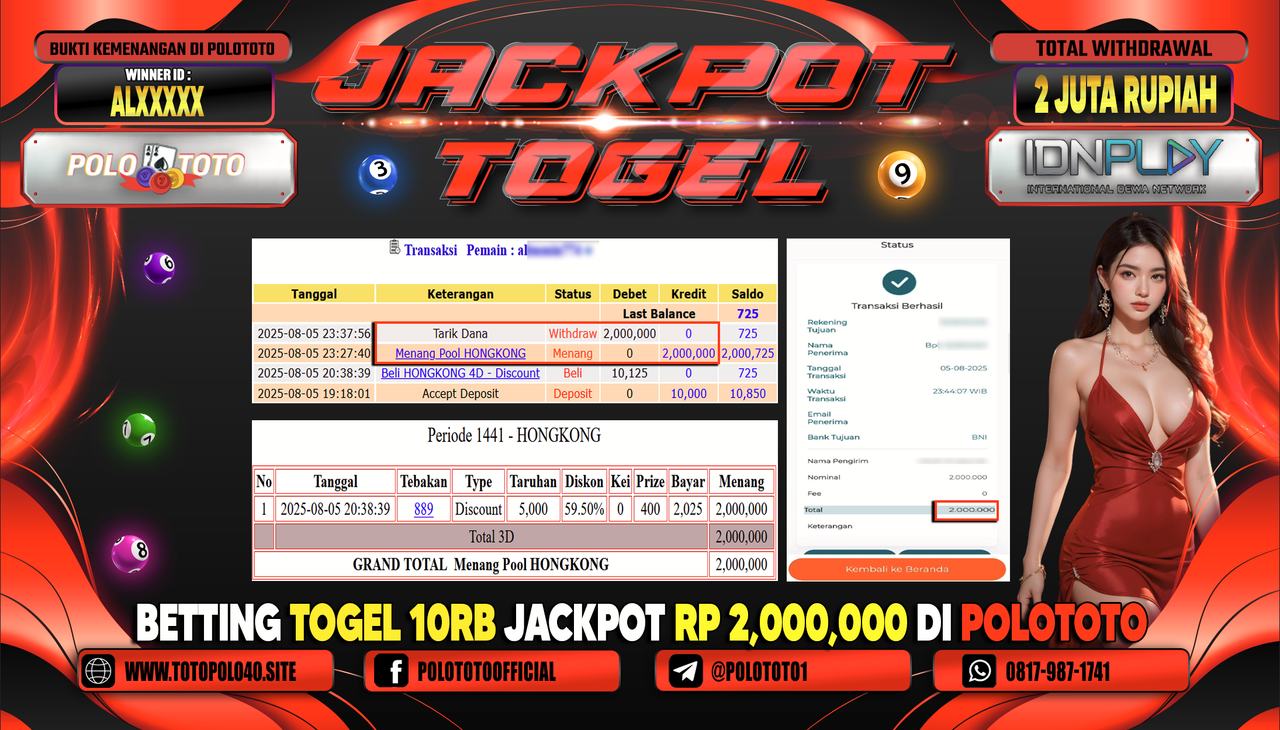 POLOTOTO JACKPOT TOGEL HONGKONG LOTTO Rp.2.000.000,-LUNAS