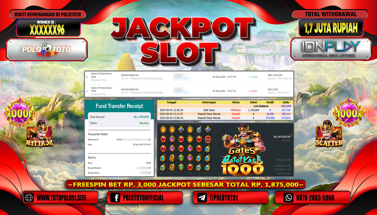 POLOTOTO JACKPOT SLOT GATES OF GATOT KACA 1000 Rp.2.100.000,- LUNAS