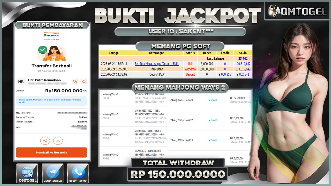 OMTOGEL JACKPOT PGSOFT MAHJONG WAYS 2 150 JUTA DI BAYAR LUNAS ,-