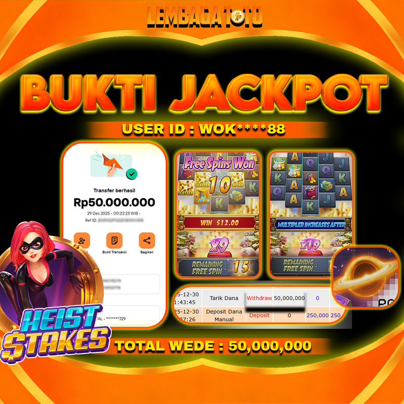 BUKTI JACKPOT 30 DECEMBER LEMBAGATOTO HEIST STAKES Rp50,000,000,- LUNAS