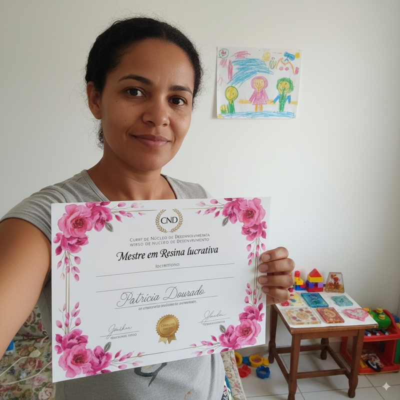 Aluna Patricia Dourado com certificado