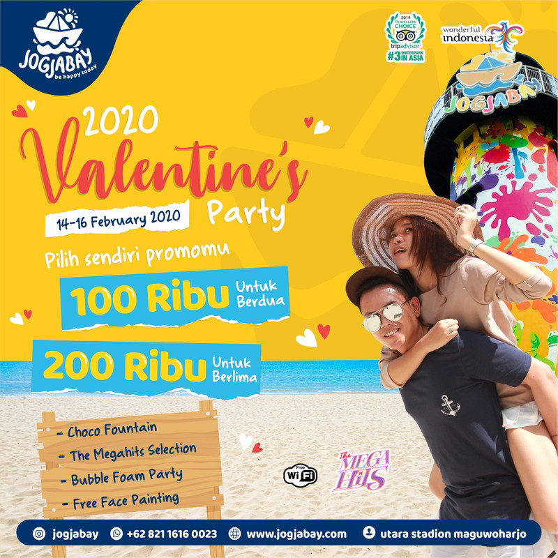 Promo hari valentine Jogja Bay Waterpark selama tiga hari berturut-turut.