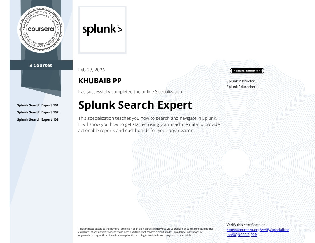 Splunk Search Expert Specialization certificate thumbnail